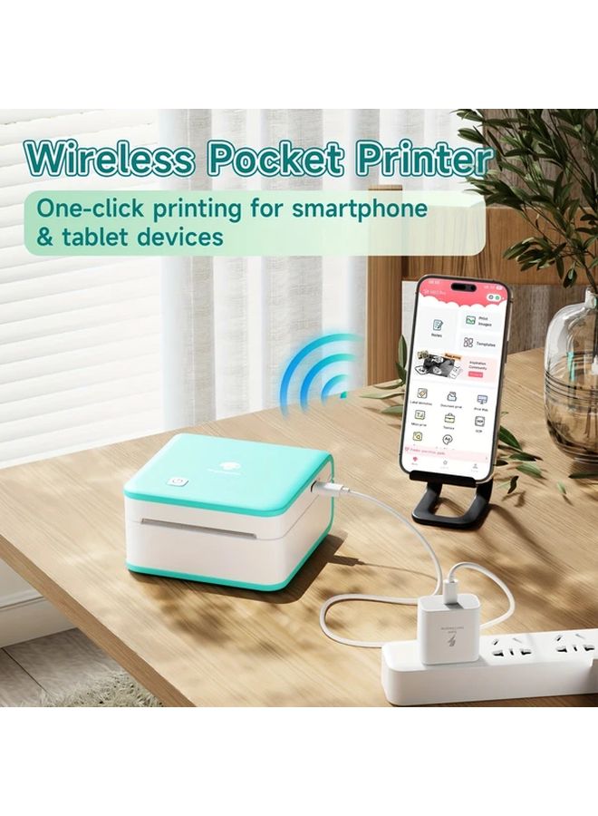 Green Portable Thermal Pocket Printer USB Rechargeable Wireless Photo Printer For Phone Labels Journal - Image 4