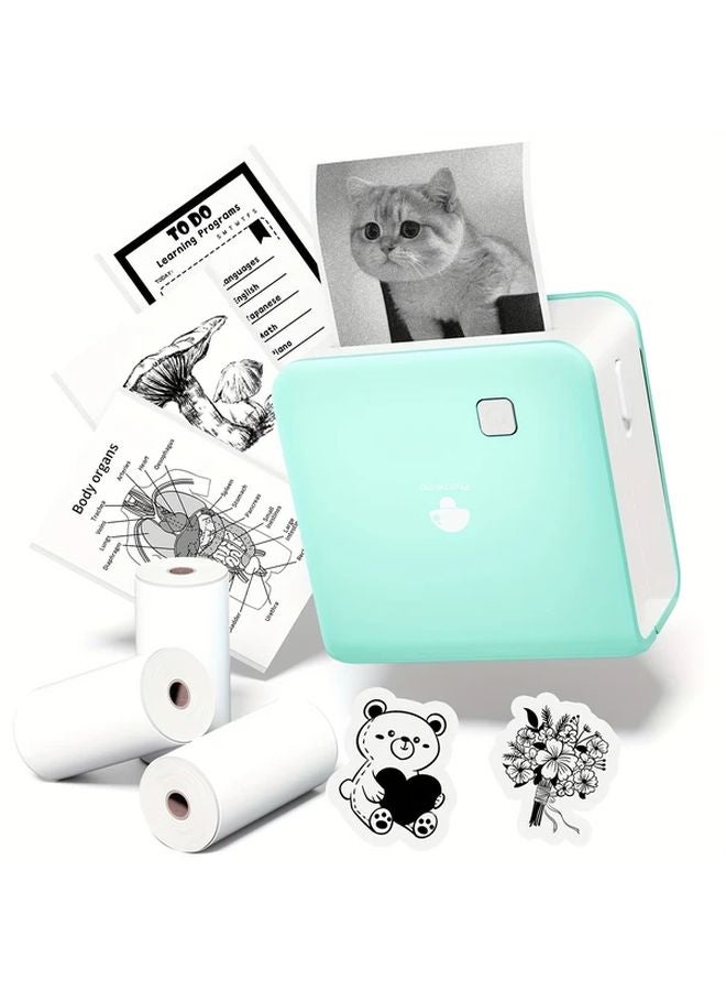 Green Portable Thermal Pocket Printer USB Rechargeable Wireless Photo Printer For Phone Labels Journal - Image 1