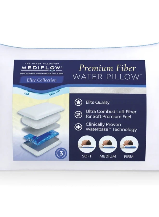 MEDIFLOW Medical water pillow with Waterbase™ technology for personalized neck support and instant comfort, featuring a resilient fiber layer and soft 300TC cotton cover. - Image 1