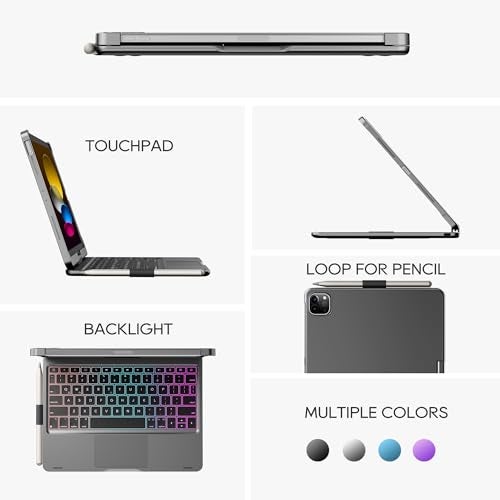 edaiser غطاء لوحة مفاتيح دوار edaiser لجهاز Apple iPad الجيل 11 2025 (A16) و iPad الجيل 10 (10.9 بوصة)؛ غطاء دوار وحامل قلم، لوحة تتبع متعددة اللمس، إضاءة خلفية RGB، رمادي فضائي - Image 4