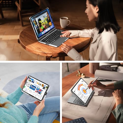 edaiser غطاء لوحة مفاتيح دوار edaiser لجهاز Apple iPad الجيل 11 2025 (A16) و iPad الجيل 10 (10.9 بوصة)؛ غطاء دوار وحامل قلم، لوحة تتبع متعددة اللمس، إضاءة خلفية RGB، رمادي فضائي - Image 5