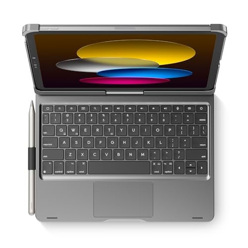 edaiser غطاء لوحة مفاتيح دوار edaiser لجهاز Apple iPad الجيل 11 2025 (A16) و iPad الجيل 10 (10.9 بوصة)؛ غطاء دوار وحامل قلم، لوحة تتبع متعددة اللمس، إضاءة خلفية RGB، رمادي فضائي - Image 1