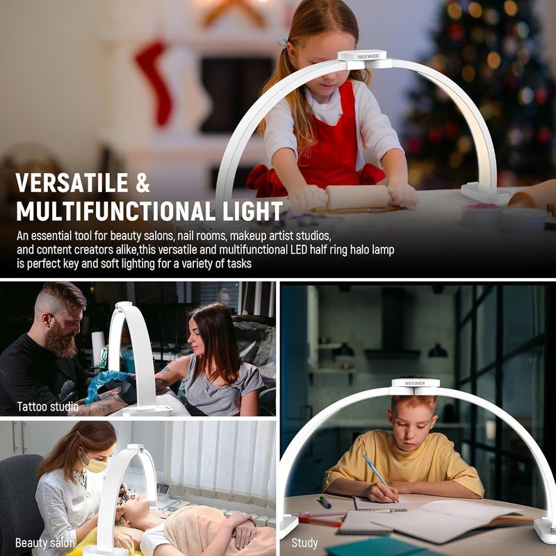 Neewer Basic HM01-D 29" Arc Lamp, 40W Foldable LED Half Moon Table Nail Tech Light for Desk 3000K-6500K 3400lux/0.5m CRI95 USB Charging Phone Holder for Manicure Makeup Beauty Tattoo Overhead Shooting - Image 2