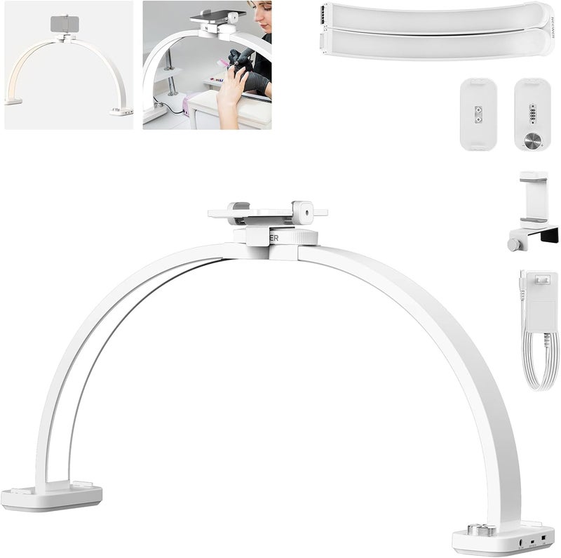 Neewer Basic HM01-D 29" Arc Lamp, 40W Foldable LED Half Moon Table Nail Tech Light for Desk 3000K-6500K 3400lux/0.5m CRI95 USB Charging Phone Holder for Manicure Makeup Beauty Tattoo Overhead Shooting - Image 1