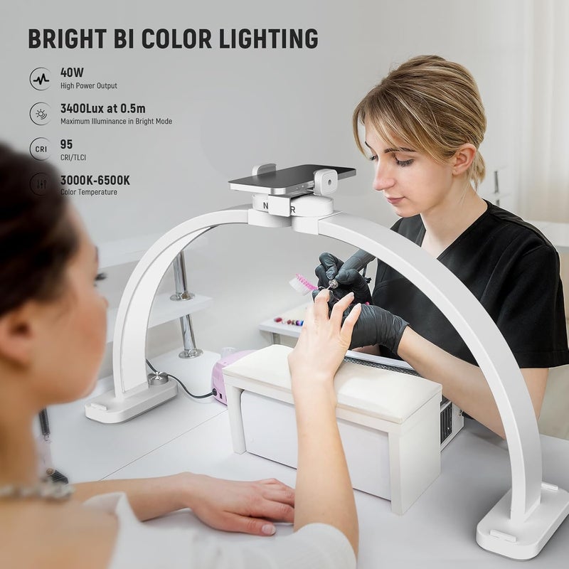 Neewer Basic HM01-D 29" Arc Lamp, 40W Foldable LED Half Moon Table Nail Tech Light for Desk 3000K-6500K 3400lux/0.5m CRI95 USB Charging Phone Holder for Manicure Makeup Beauty Tattoo Overhead Shooting - Image 3