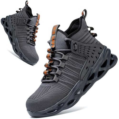 Kaximd Steel Toe Shoes for Men Women Lightweight Steel Toe Sneakers Mid Cut Indestructible Work Boots Construction Safety Shoes Deep-gray787-43 - Image 1