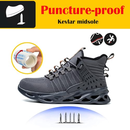 Kaximd Steel Toe Shoes for Men Women Lightweight Steel Toe Sneakers Mid Cut Indestructible Work Boots Construction Safety Shoes Deep-gray787-43 - Image 3