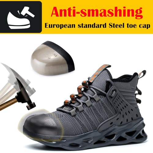 Kaximd Steel Toe Shoes for Men Women Lightweight Steel Toe Sneakers Mid Cut Indestructible Work Boots Construction Safety Shoes Deep-gray787-43 - Image 2