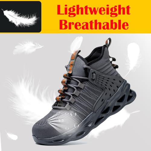 Kaximd Steel Toe Shoes for Men Women Lightweight Steel Toe Sneakers Mid Cut Indestructible Work Boots Construction Safety Shoes Deep-gray787-43 - Image 4