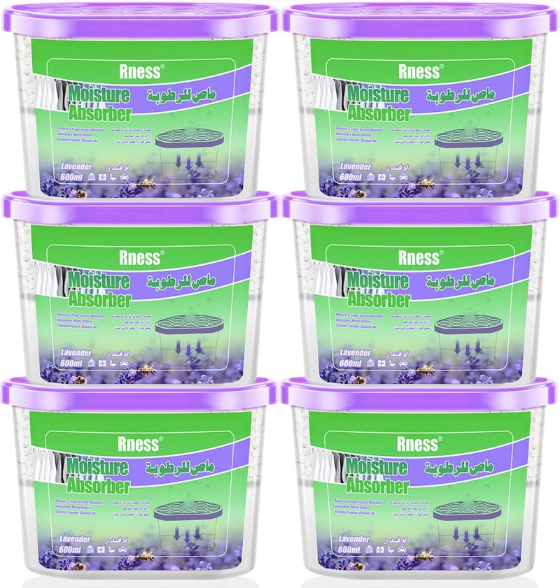 Rness Lavender Moisture Absorber Boxes,Moldproof Deodorizing Desiccant Dehumidifier Boxes Lavender Aroma Humidity Absorber for Bathroom Closet Wardrobe Kitchen 6 Pack(600 ml each) - Image 1