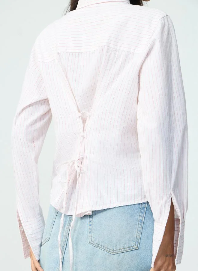 The Souled Store  White Striped Linen Blend Long Sleeve Shirt for Women | Best Price UAE