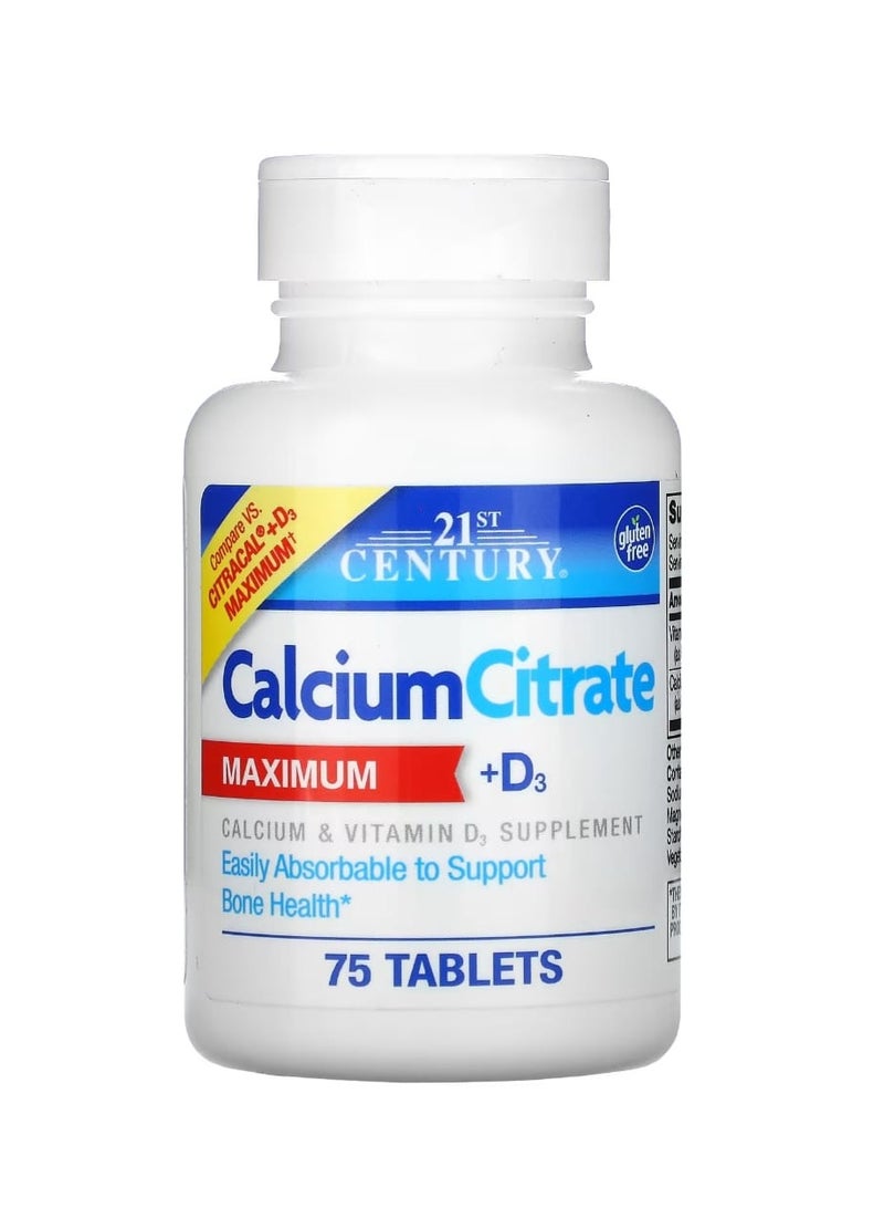 21st Century Calcium Citrate + D3 Maximum 75 Tablets - Image 1