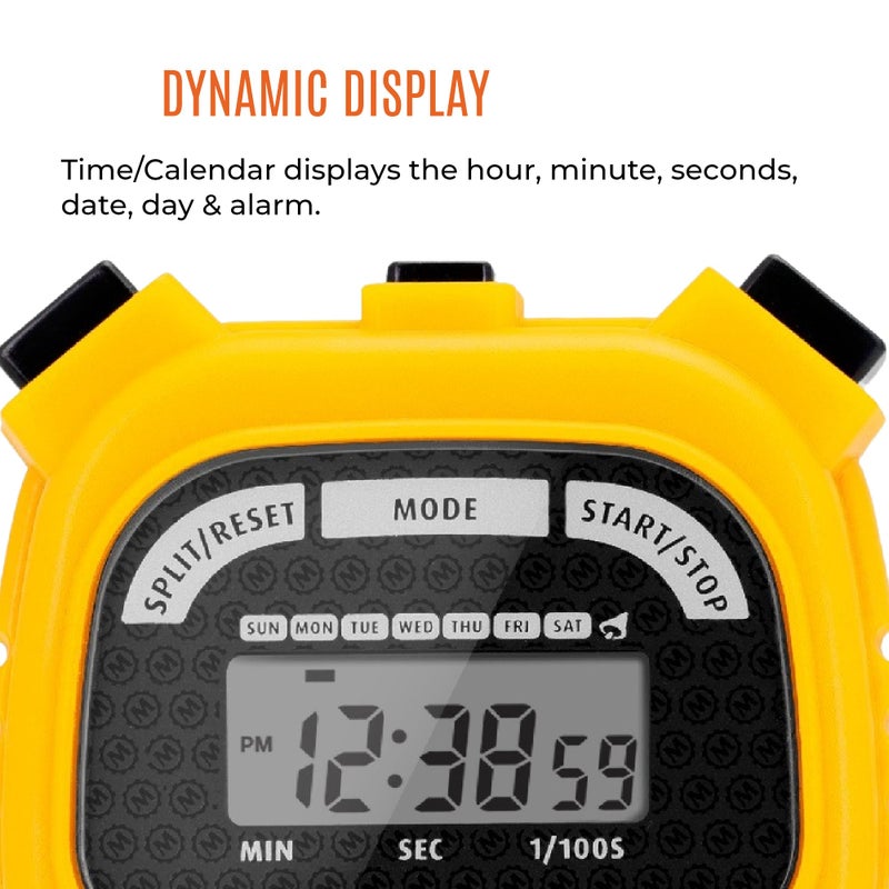 Marathon Adanac 3000 Digital Stopwatch Timer, Yellow - High Precision Accuracy to 1/100th Seconds - Water, Dust & Shock Resistant - 46â€ Lanyard Included - Image 4