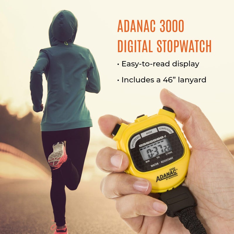 Marathon Adanac 3000 Digital Stopwatch Timer, Yellow - High Precision Accuracy to 1/100th Seconds - Water, Dust & Shock Resistant - 46â€ Lanyard Included - Image 2