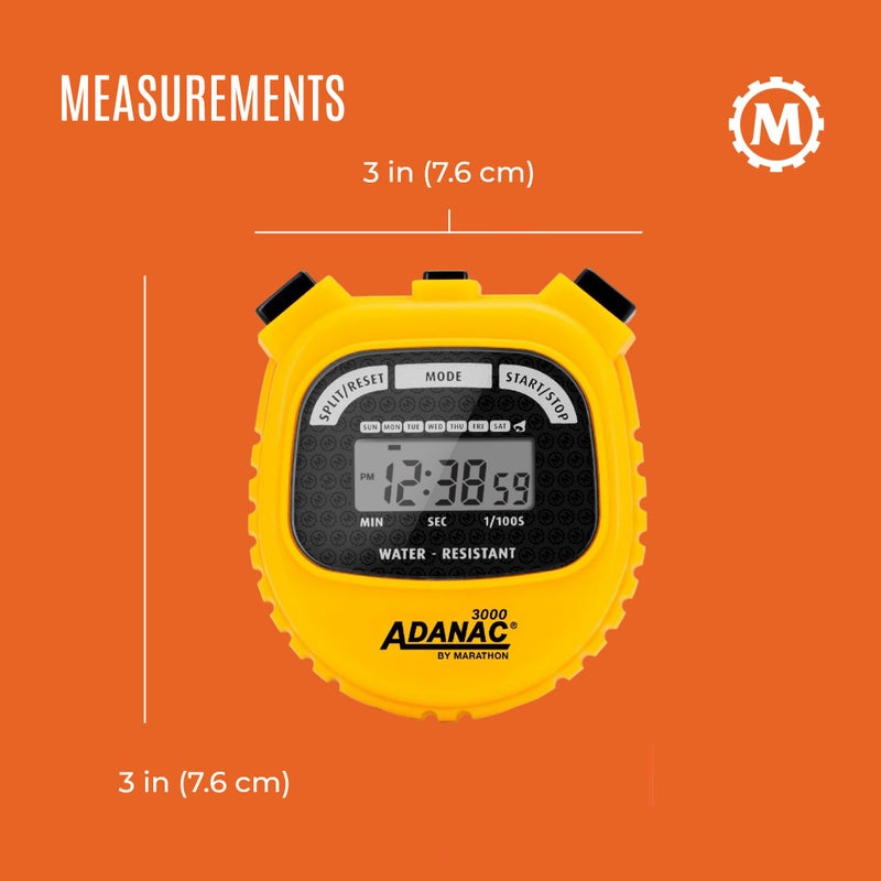 Marathon Adanac 3000 Digital Stopwatch Timer, Yellow - High Precision Accuracy to 1/100th Seconds - Water, Dust & Shock Resistant - 46â€ Lanyard Included - Image 5