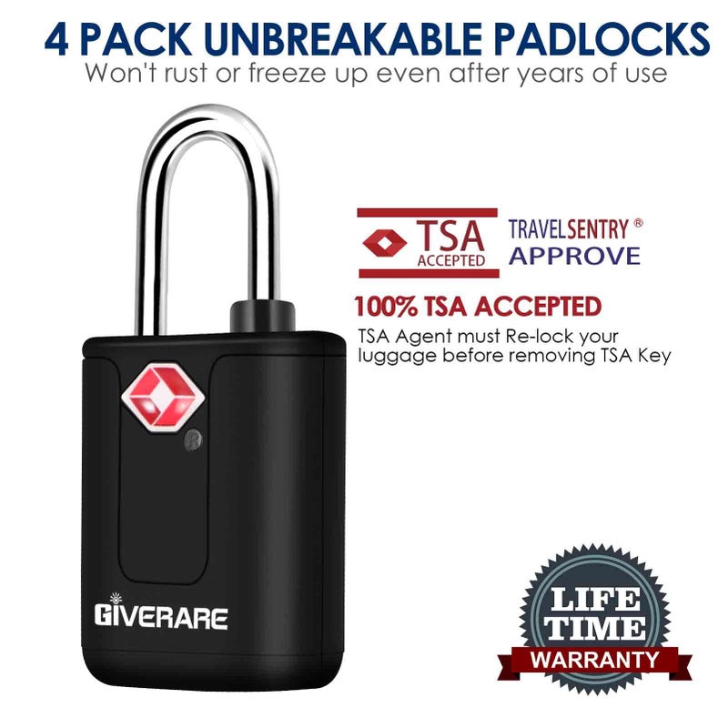 GIVERARE 4 Pack TSA Approved Travel Luggage Locks with Keys, Keyed Suitcase Padlock, Zipper Small Locks, TSA Accepted Compatible Padlocks for Suitcase, Backpack, Gym Locker, Jewelry Box, Anti Theft-Black - Image 4