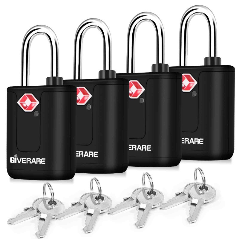 GIVERARE 4 Pack TSA Approved Travel Luggage Locks with Keys, Keyed Suitcase Padlock, Zipper Small Locks, TSA Accepted Compatible Padlocks for Suitcase, Backpack, Gym Locker, Jewelry Box, Anti Theft-Black - Image 1