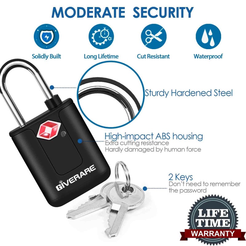 GIVERARE 4 Pack TSA Approved Travel Luggage Locks with Keys, Keyed Suitcase Padlock, Zipper Small Locks, TSA Accepted Compatible Padlocks for Suitcase, Backpack, Gym Locker, Jewelry Box, Anti Theft-Black - Image 3