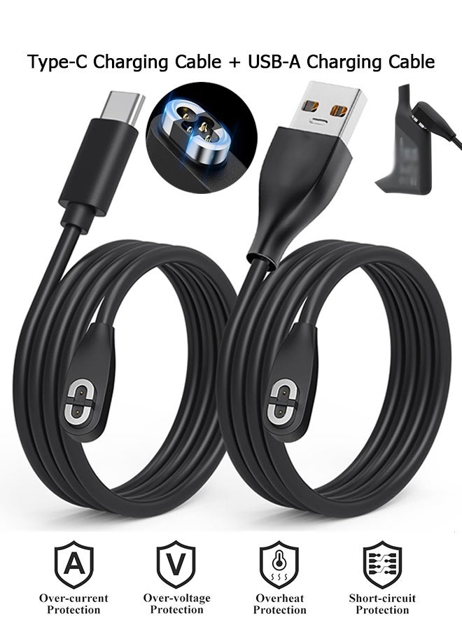 دبليو أف أف أو 2 عبوة من كابلات الشحن USB و Type-C - متوافق مع كابل شحن Shokz المغناطيسي ومتوافق مع Aftershokz Aeropex AS800، Shokz OpenRun Pro، OpenRun، OpenRun Mini، USB Type-C لسماعات الرأس من نوع Bone Conduction OpenComm - 3.3 قدم / 100 سم - Image 1