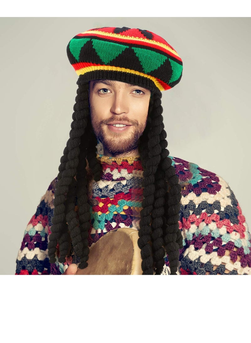 Excefore طقم 2 من قبعة الضفائر، قبعة رستا بدراجة سوداء، قبعة بيج للرجال والنساء لهدايا رستا المبتكرة - Image 5