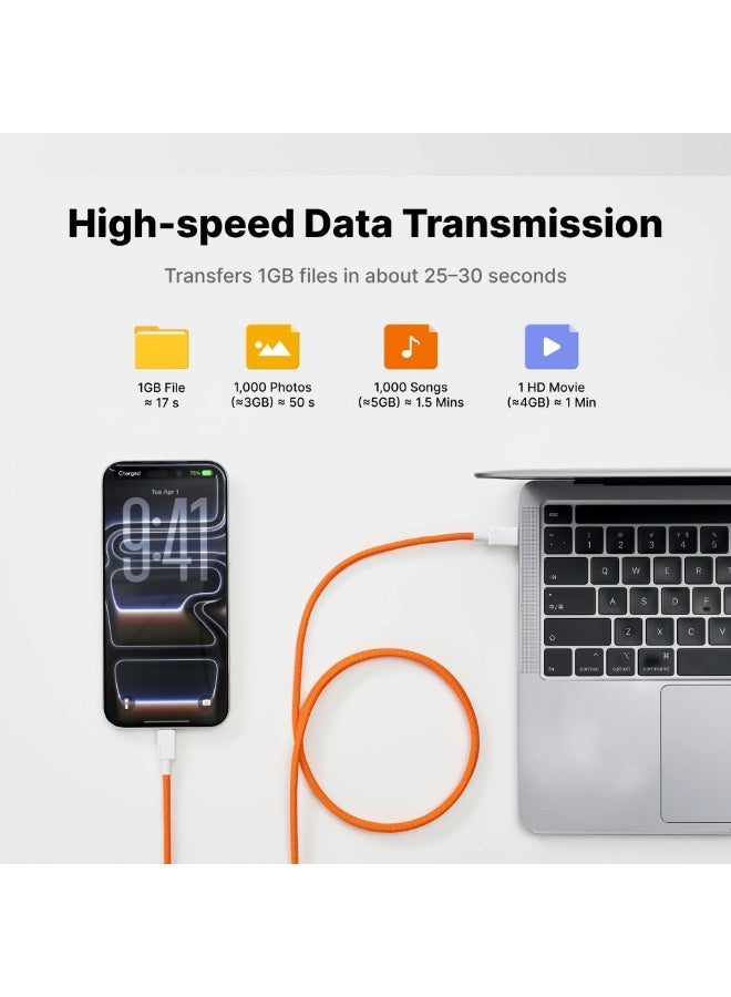 شارج كابل SHARGE MagLoop (USB-C إلى USB-C) بقدرة 240 واط وطول 1 متر (3.28 قدم) - كابل مضفر مغناطيسي قابل للالتفاف الذاتي، يدعم الشحن السريع USB PD 3.1 ونقل البيانات بسرعة 480 ميجابت في الثانية، مزود بشريحة E-Marker، باللون البرتقالي - Image 2