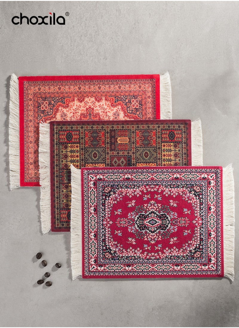 choxila 3 Pieces Coffee Mat Coffee Cup Mat Coffee Mug MatTable Mat Mouse Pad Rubber Rectangle 26.5x18x0.5 cm
Red  - Image 3