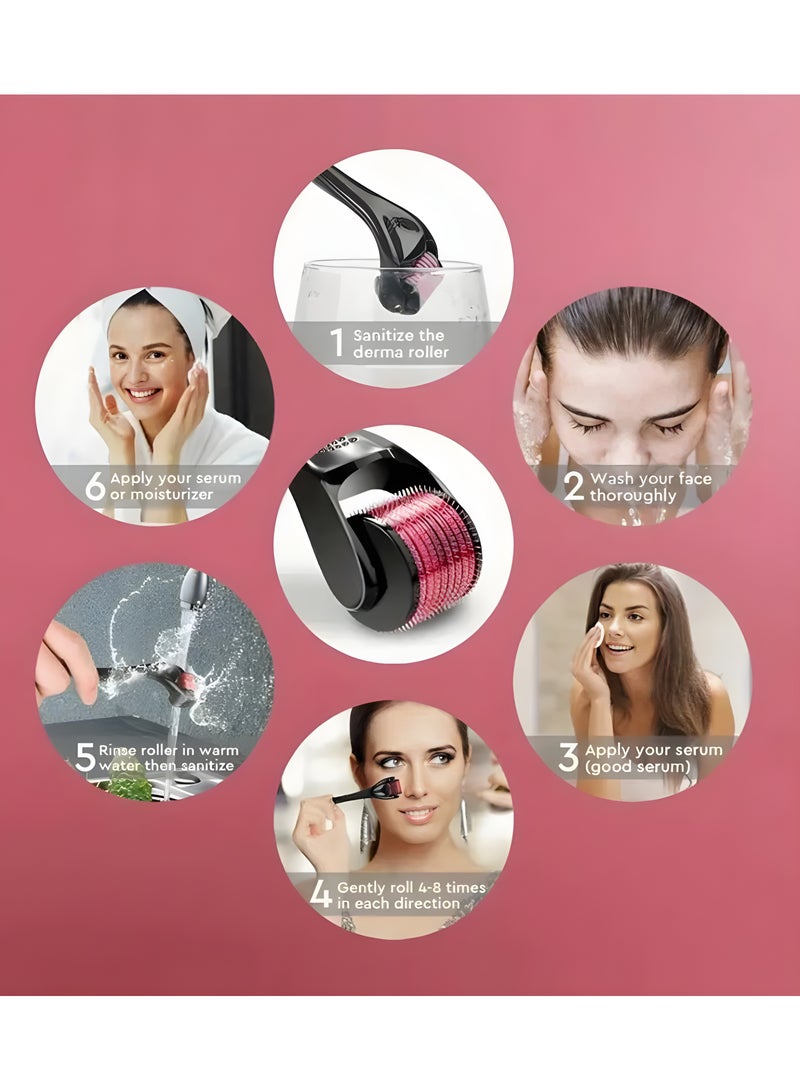 3 Rollers With Micro Needles (0.25 - 0.5 - 1) mm With 540 Needles For Hair And Beard Regrowth. Black/Red - Image 3