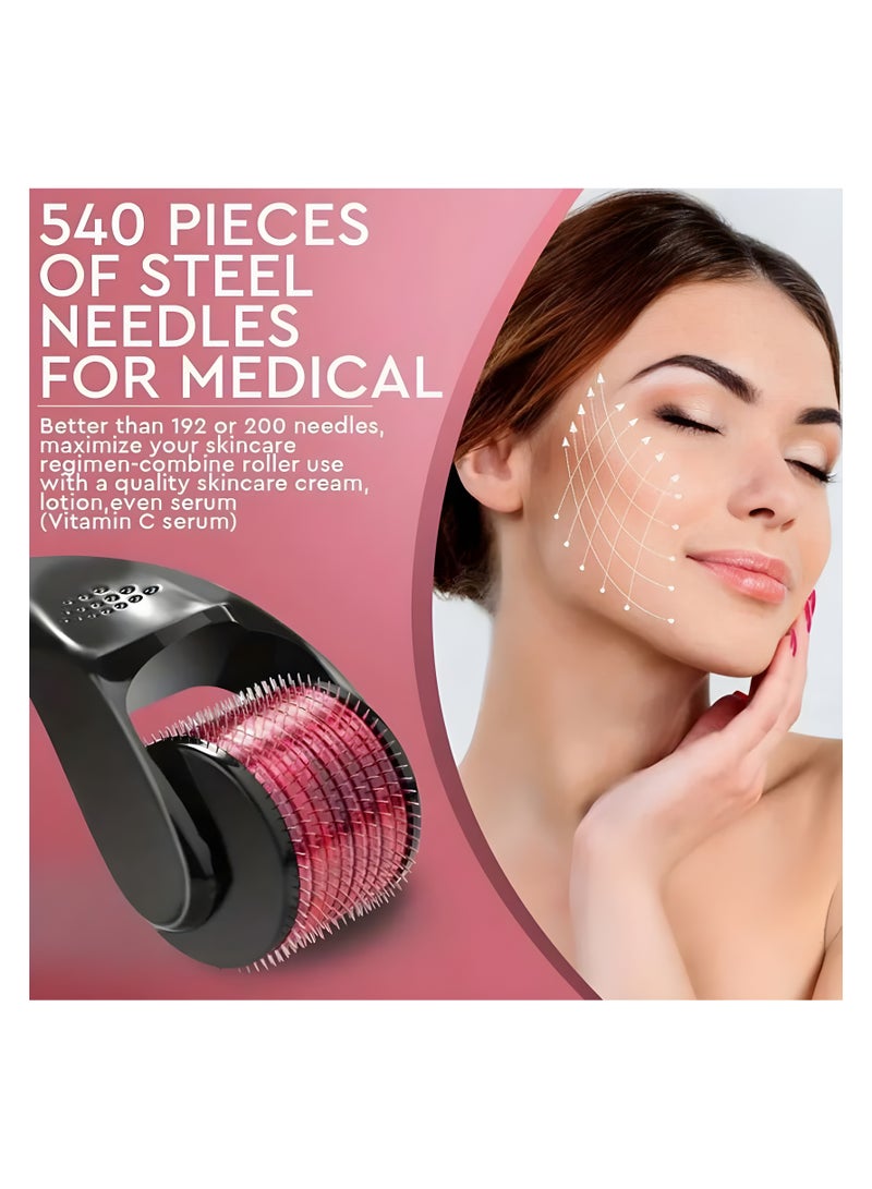 3 Rollers With Micro Needles (0.25 - 0.5 - 1) mm With 540 Needles For Hair And Beard Regrowth. Black/Red - Image 5