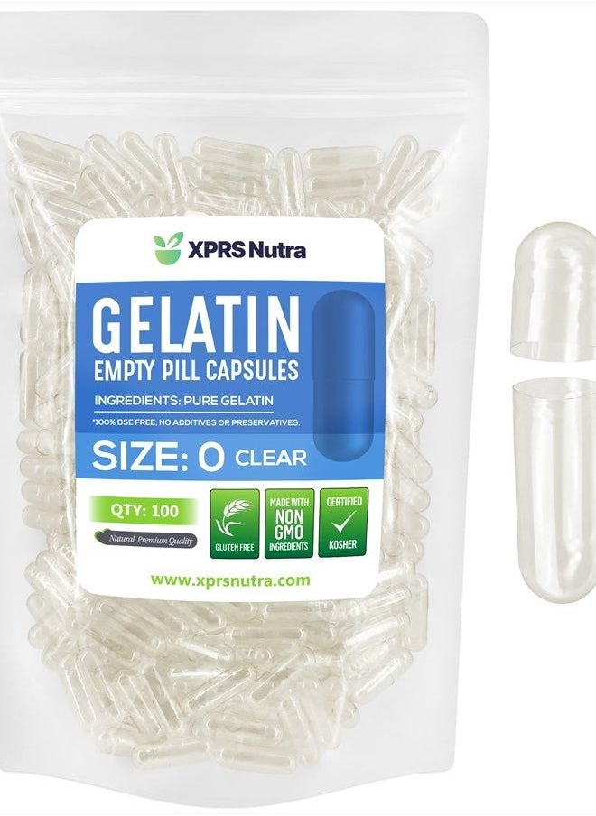 XPRS Nutra - Size 0 Empty Capsules - 100 Count Clear Empty Gelatin Capsules - Empty Pill Capsules for DIY Capsule Filling - Pure Bovine Pill Capsules Empty Gel Caps - Image 1