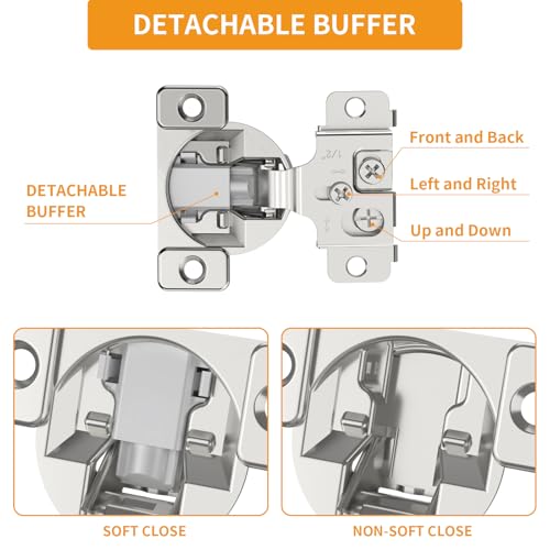 Chibery 10 Pack 1/2" Overlay 3D Soft Close Concealed Hinge, Face Frame Door, Small Angle Slow Close, Self Closing Hidden Satin Nickel, 105° Concealed Stainless Steel Hinges for Kitchen Cabinet Door - Image 5