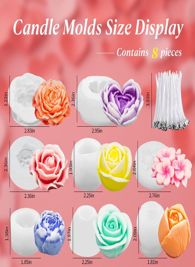 MGLIFEUL 8Pcs Rose Flower Tulip Peony Heart Candle Soap Wax Mold Valentine Day Silicone for Small Butter Candles Chocolate Making Molds Silicones Shapes Moldes De Rosas Silicona para Velas - Image 4