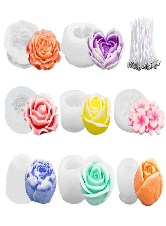MGLIFEUL 8Pcs Rose Flower Tulip Peony Heart Candle Soap Wax Mold Valentine Day Silicone for Small Butter Candles Chocolate Making Molds Silicones Shapes Moldes De Rosas Silicona para Velas - Image 1