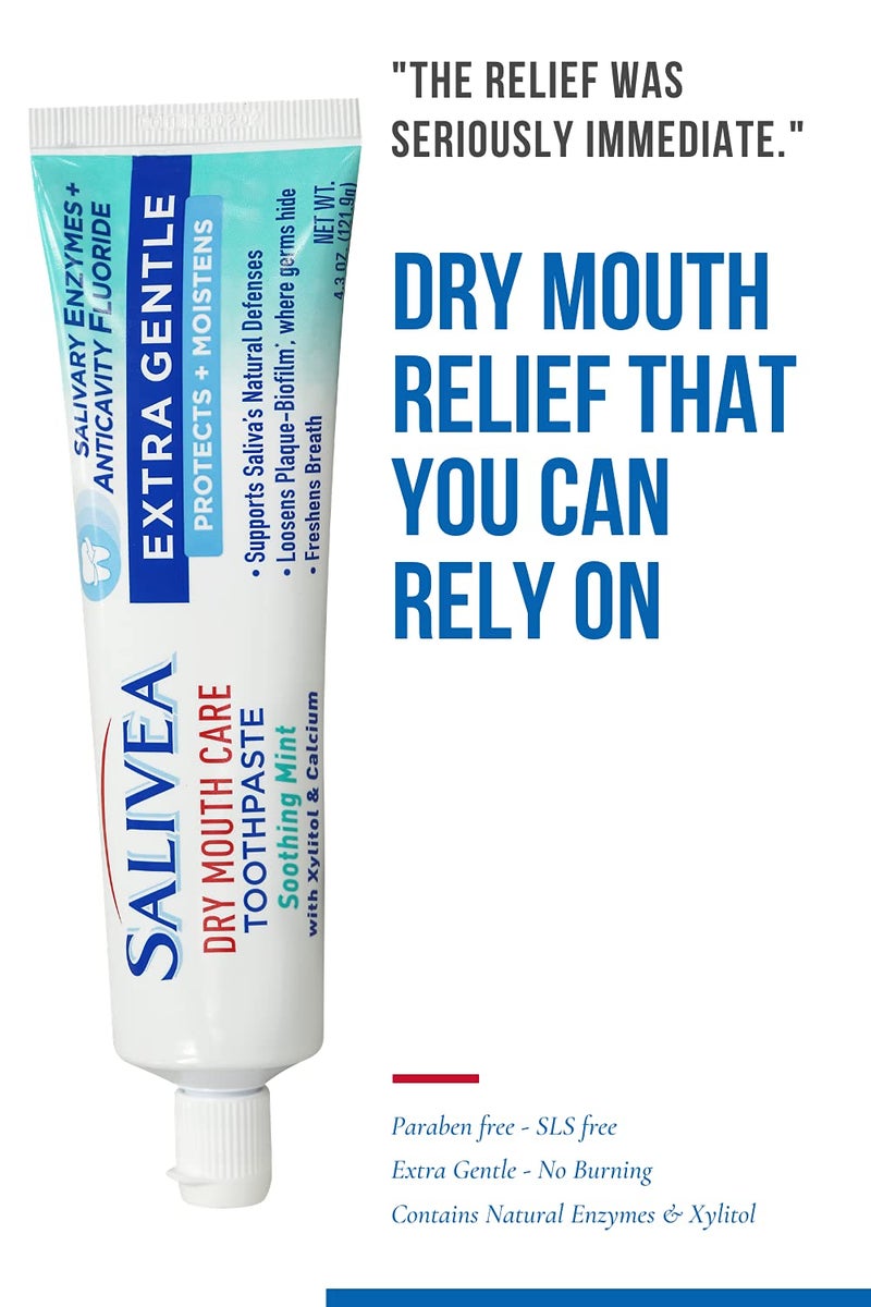 SALIVEA Dry Mouth Toothpaste - Soothing Mint Toothpaste with Natural Salivary Enzymes - Gentle Toothpaste to Aid Dry Mouth Care - Natural, Paraben Free Dry Mouth Toothpaste - Mint Flavor (2 Pack) - Image 3