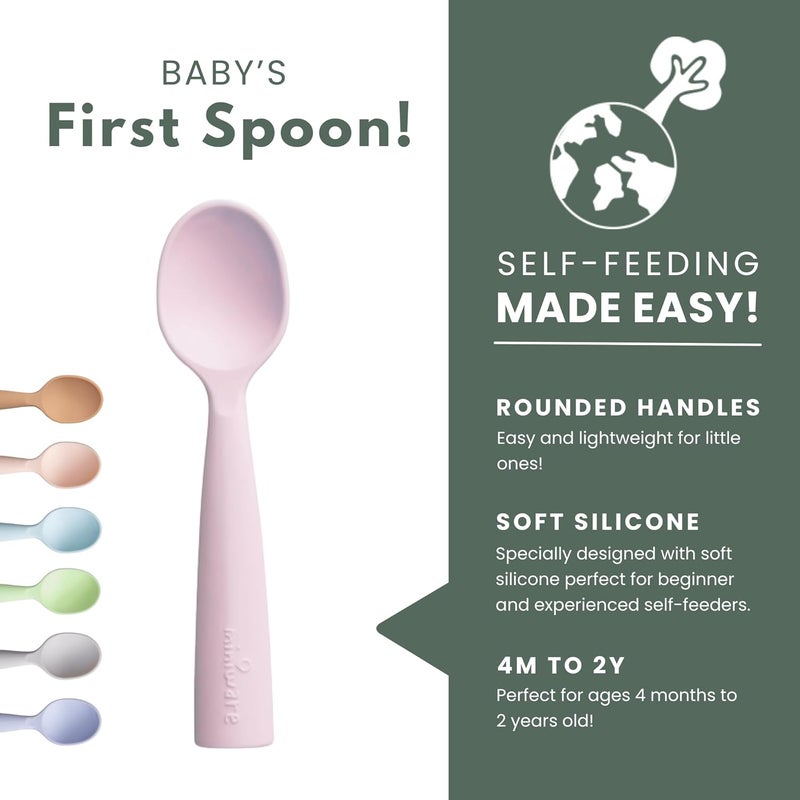Miniware Silicone Baby Spoon for Training - BPA Free Baby Utensils - Baby Spoons Self Feeding 6 Months | 100% Food Grade Silicone - Modern & Dishwasher Safe Toddler Spoons (Cotton Candy and Toffee) - Image 2