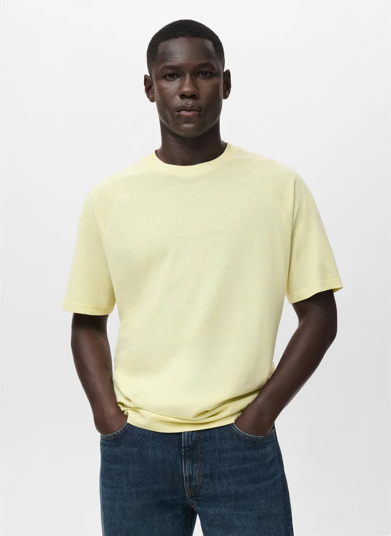 Mango Man Relaxed-fit cotton-linen t-shirt