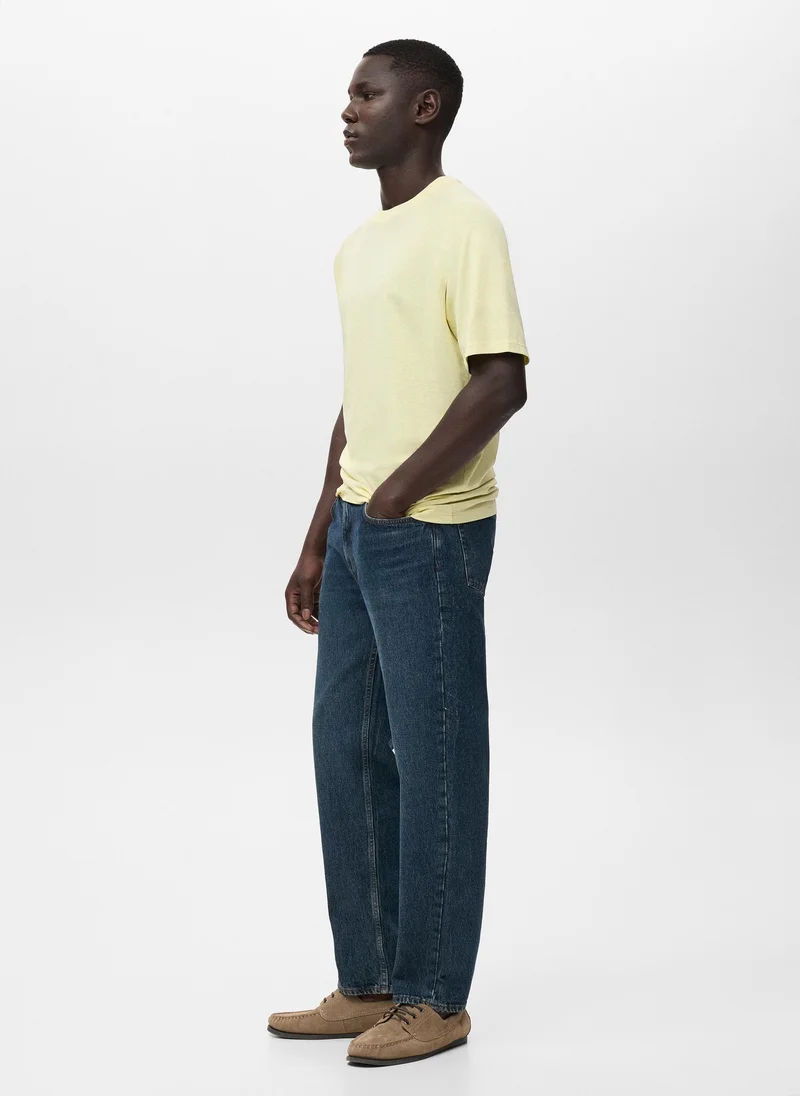 Mango Man  Relaxed-fit cotton-linen t-shirt for Men | Best Price UAE