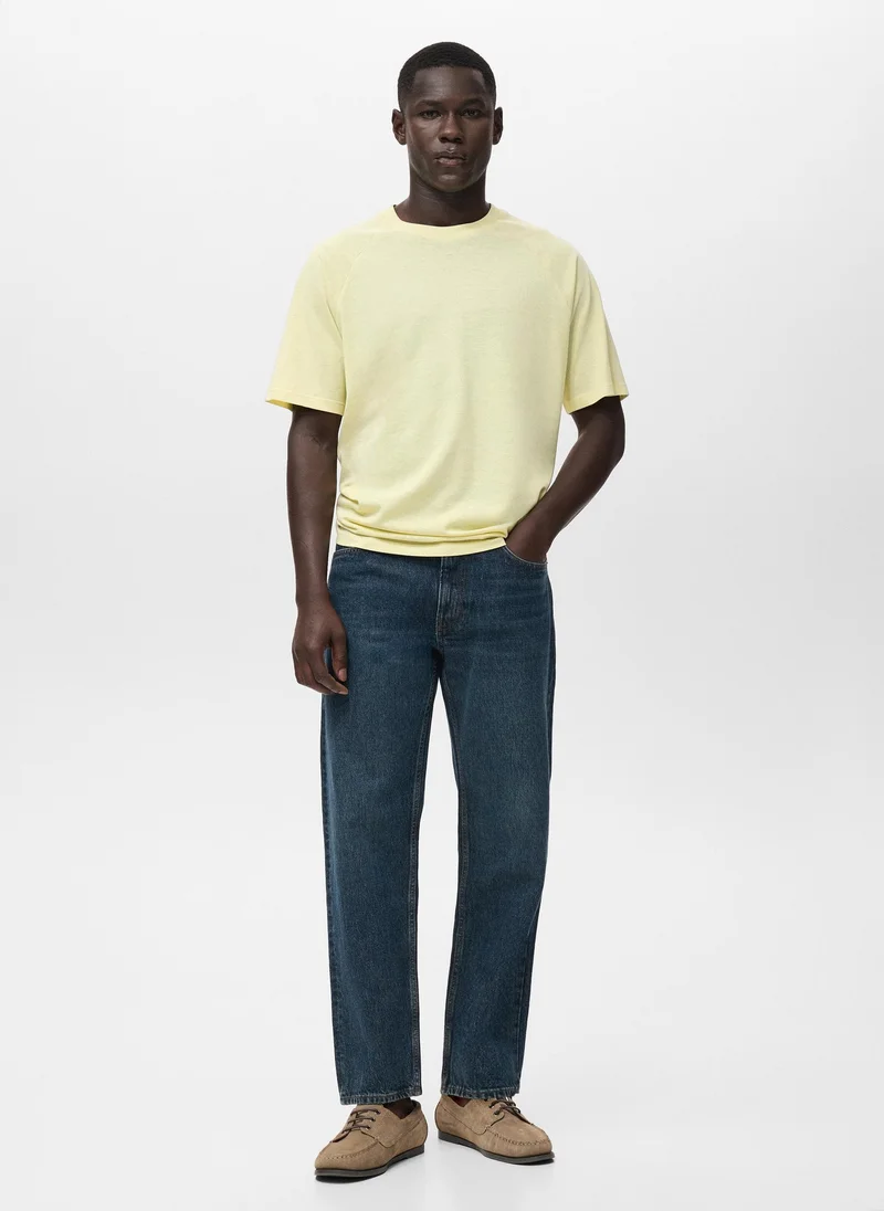 Mango Man  Relaxed-fit cotton-linen t-shirt for Men | Best Price UAE