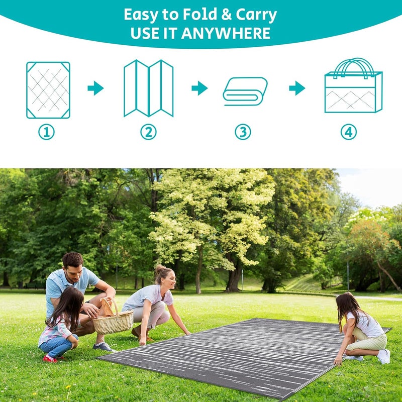 HEBE سجادة خارجية 6' × 9' مقاومة للماء للباحات، سجادة بلاستيكية قابلة للعكس للتخييم، سجادة داخلية وخارجية للباحات، سجادات للسيارات، نزهات، فناء، سطح، شرفة، مدخل - Image 5