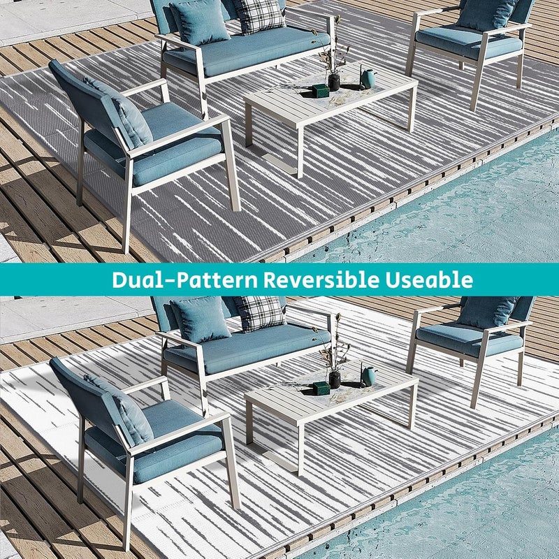 HEBE سجادة خارجية 6' × 9' مقاومة للماء للباحات، سجادة بلاستيكية قابلة للعكس للتخييم، سجادة داخلية وخارجية للباحات، سجادات للسيارات، نزهات، فناء، سطح، شرفة، مدخل - Image 3