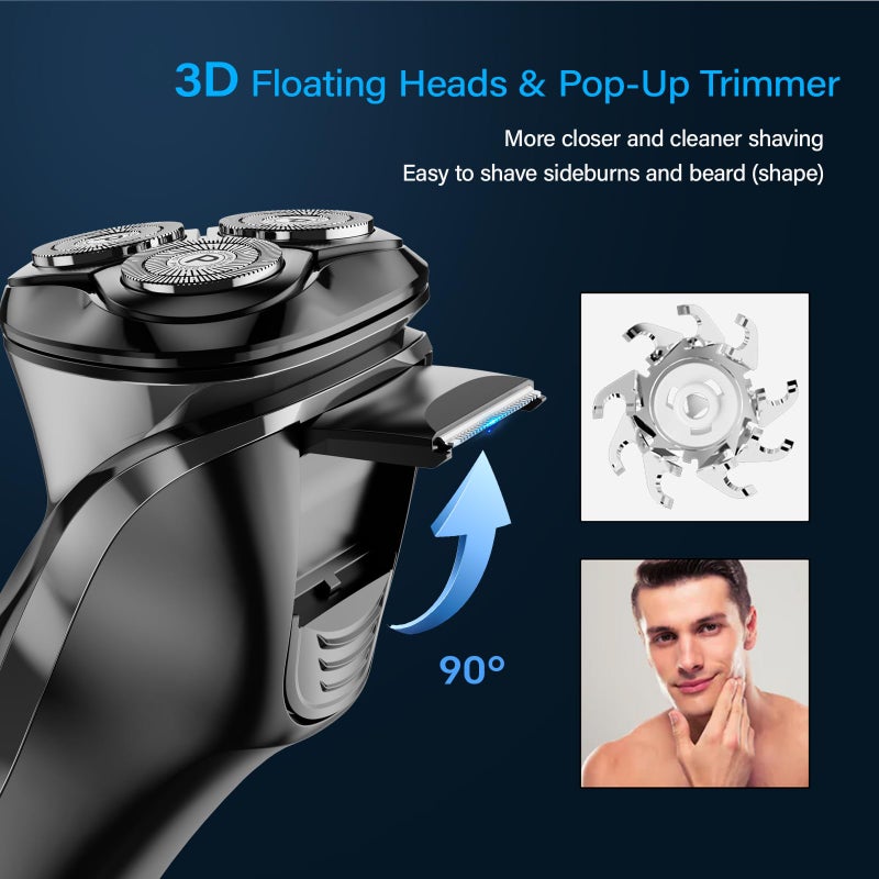 Phisco Electric Razor for Men - Phisco Electric Shavers for Man Face, USB Rechargeable, Waterproof Wet Dry Razors with Pop-Up Trimmer, LED Display, Travel Lock - Image 3
