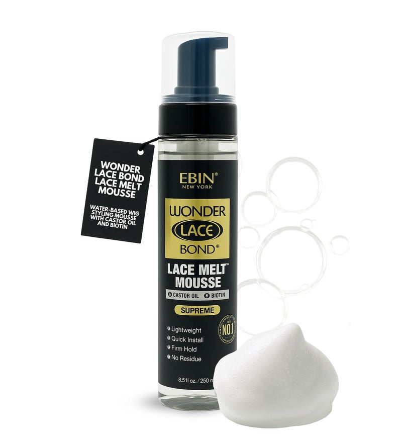EBIN NEW YORK Wonder Lace Bond Melt Mousse 8.5oz/250ml- Extreme Firm Hold (Supreme) | Biotin + Castor Oil | No Residue, Long Lasting Formula with Protecting Edges, Gives Undetectable and Natural Look