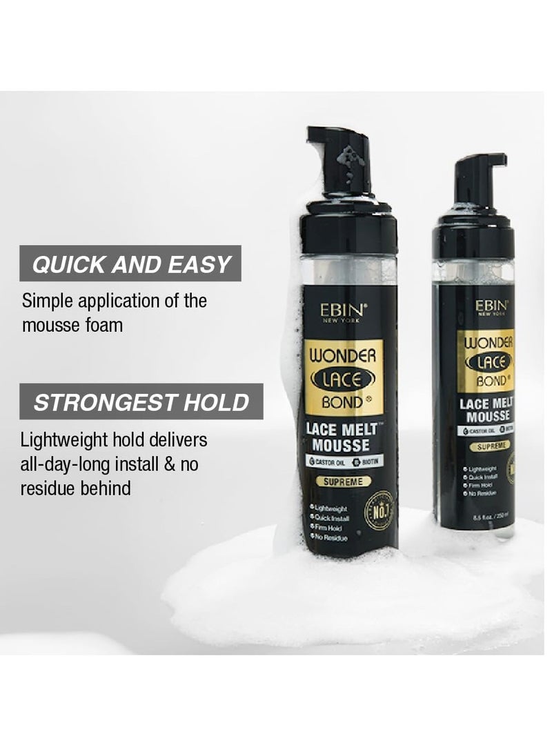 EBIN NEW YORK EBIN NEW YORK Wonder Lace Bond Melt Mousse 8.5oz/250ml- Extreme Firm Hold (Supreme) | Biotin + Castor Oil | No Residue, Long Lasting Formula with Protecting Edges, Gives Undetectable and Natural Look  - Image 4