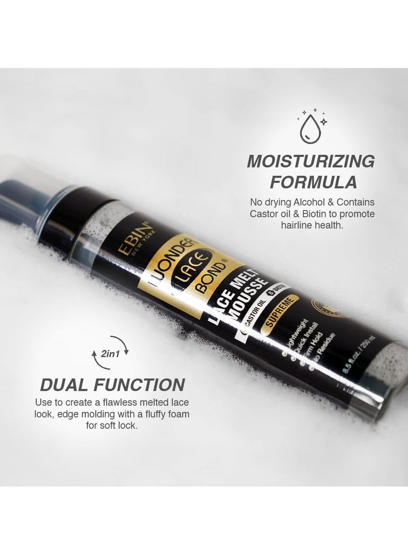 EBIN NEW YORK EBIN NEW YORK Wonder Lace Bond Melt Mousse 8.5oz/250ml- Extreme Firm Hold (Supreme) | Biotin + Castor Oil | No Residue, Long Lasting Formula with Protecting Edges, Gives Undetectable and Natural Look  - Image 3