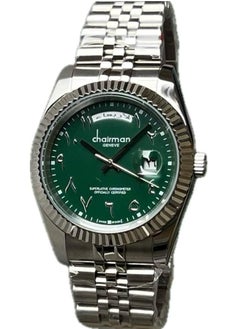 Chairman GENEVE Men's Silver Stainless Steel Wrist Watch, Day/Date with Green Dial and Arabic Numbers 