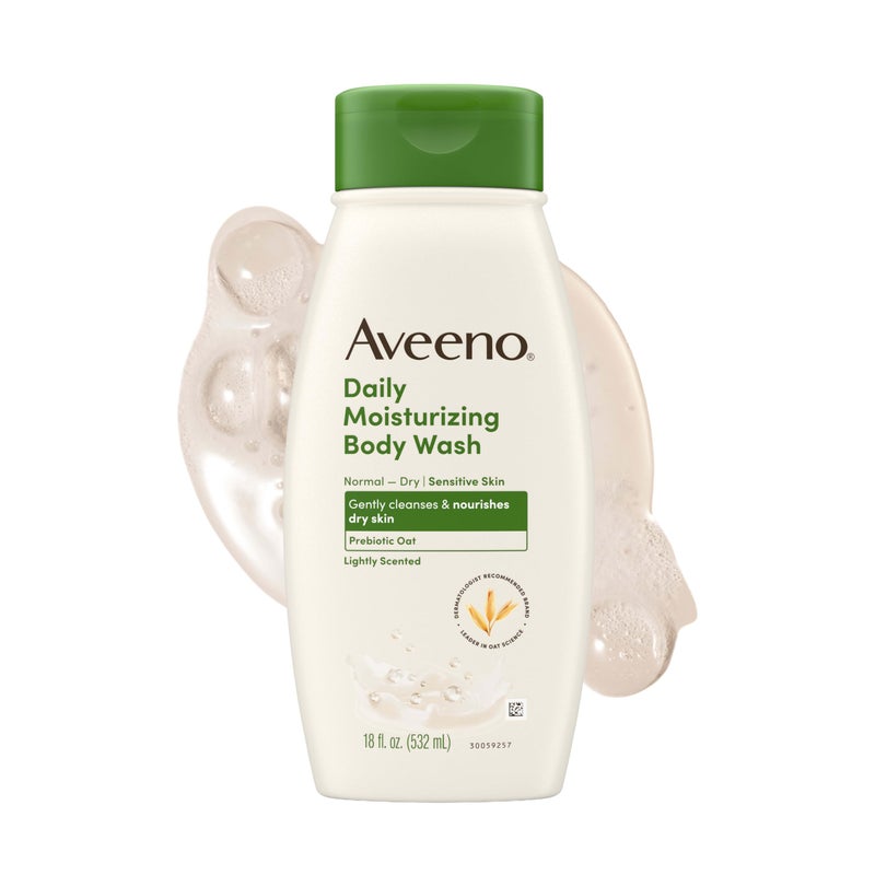 Aveeno Daily Moisturizing Body Wash for Dry Skin with Soothing Oat & Rich Emollients, Creamy Shower Cleanser, Gentle, Soap-Free and Dye-Free, Light Fragrance, 18 Fl Oz