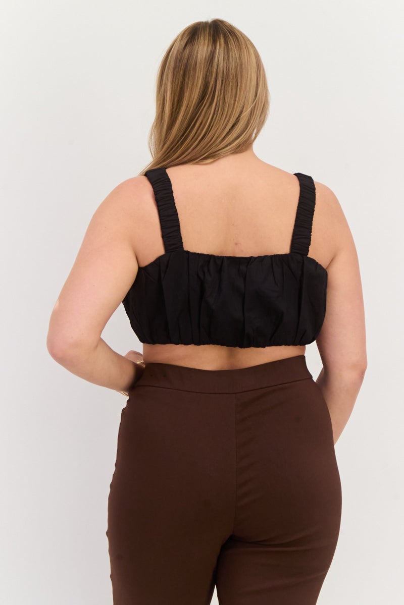 ONLY Women Square Neck Sleeveless Plain Tank Top, Black  - Image 3