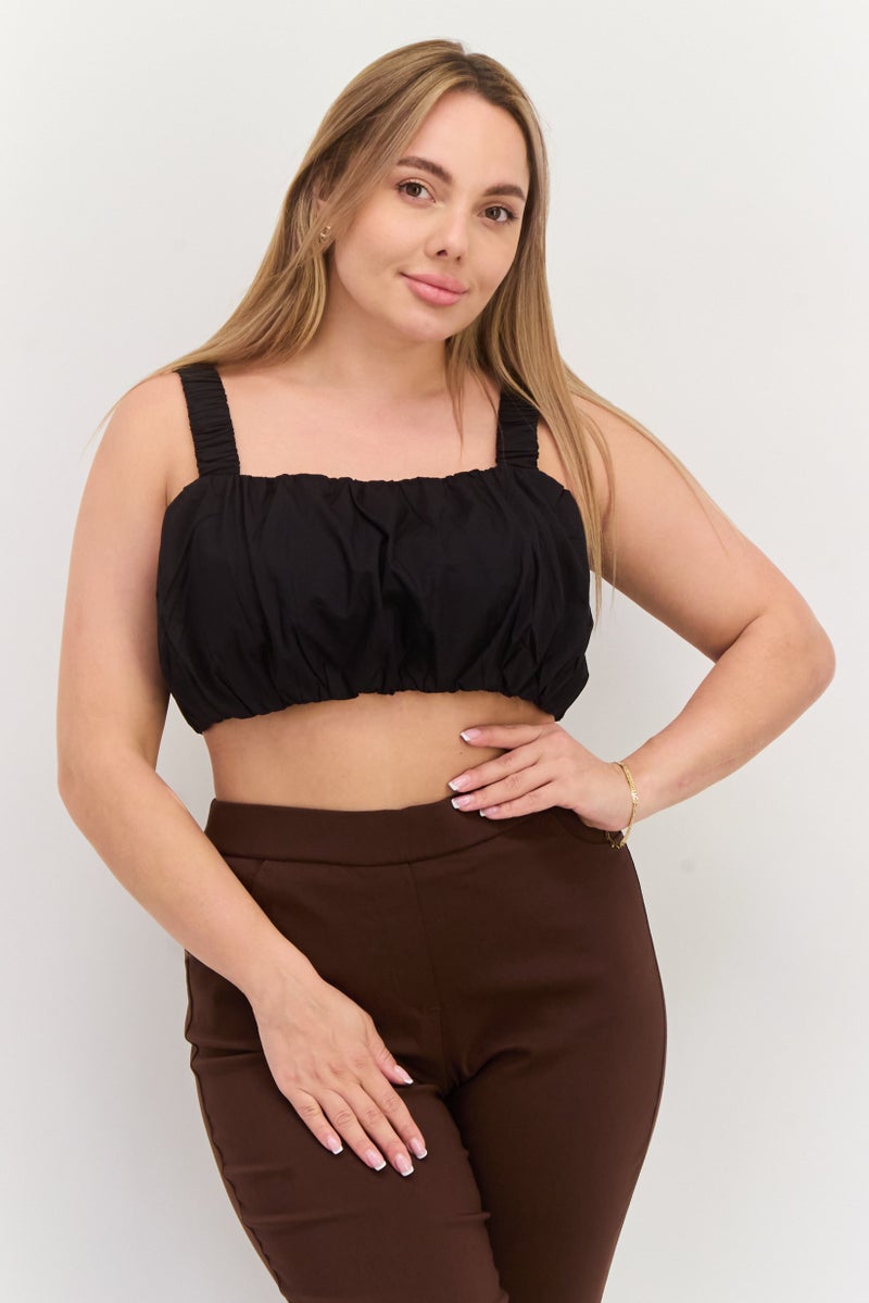 ONLY Women Square Neck Sleeveless Plain Tank Top, Black  - Image 1