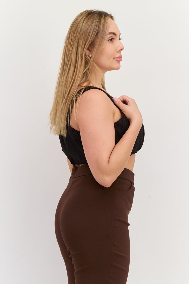 ONLY Women Square Neck Sleeveless Plain Tank Top, Black  - Image 2