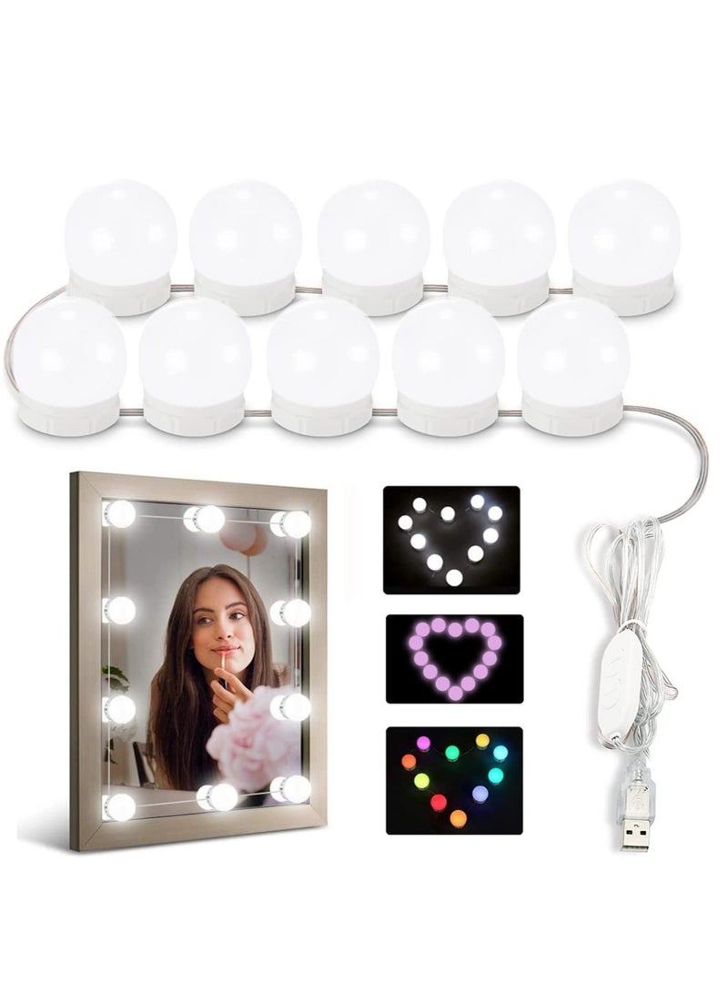 Mirror Lights Vanity Lighting 10 LED Bulb Make up Decoration Lights Hollywood Style 16 Modes Color Changing Lights for Home Bedroom Bathroom Dressing Room（USB Powered, RGBW) - Image 1
