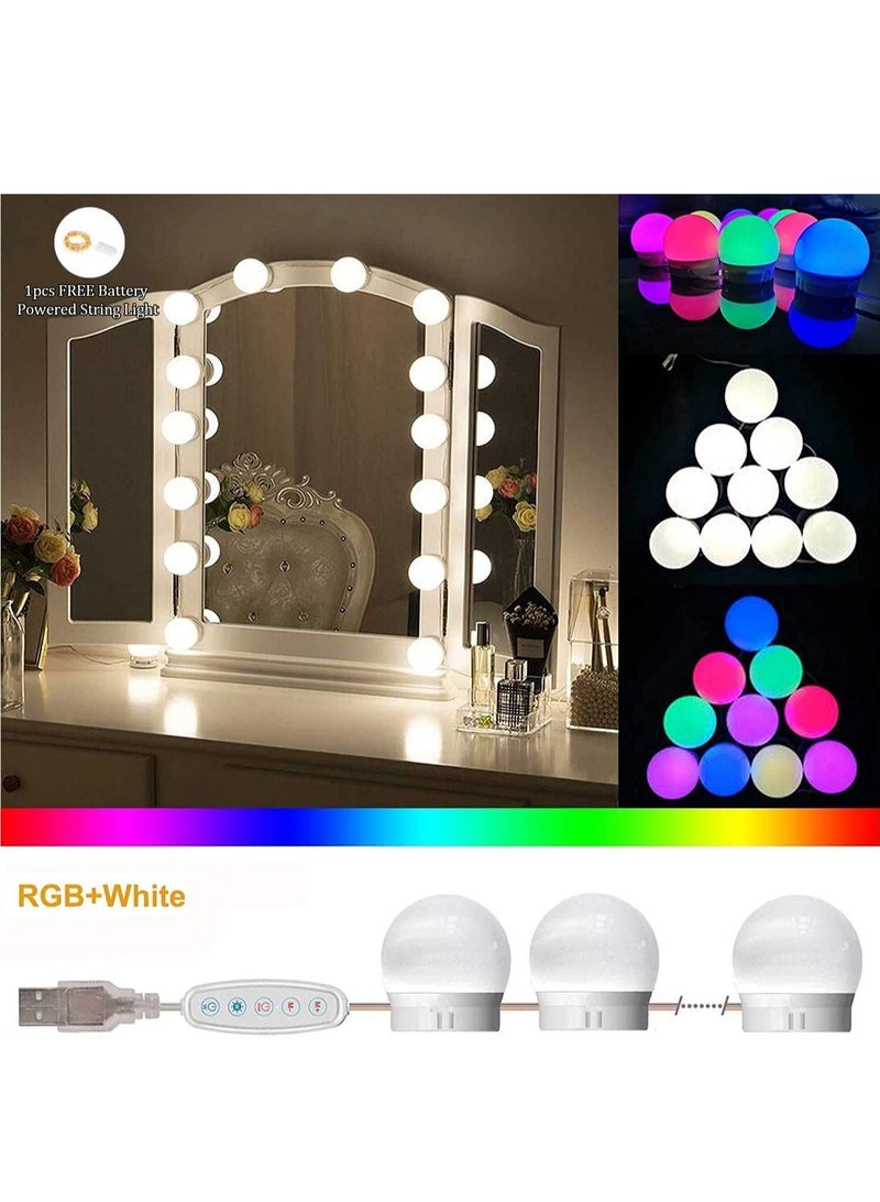 Mirror Lights Vanity Lighting 10 LED Bulb Make up Decoration Lights Hollywood Style 16 Modes Color Changing Lights for Home Bedroom Bathroom Dressing Room（USB Powered, RGBW) - Image 2